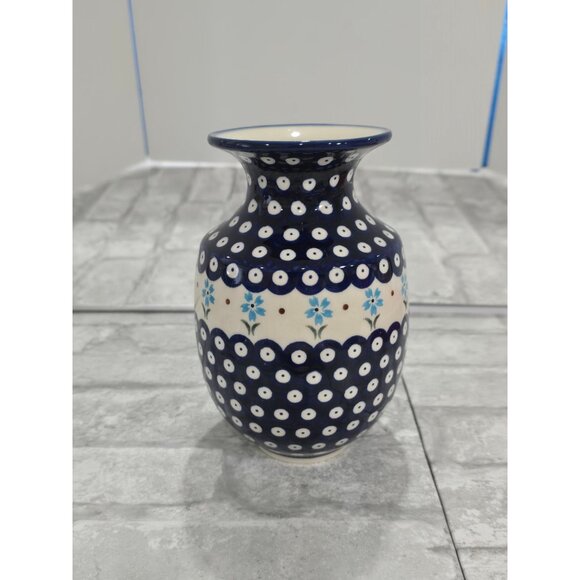 Boleslawiec Handmade Blue Eyed Peacock Pitcher Vase 7" Floral Cobalt - Picture 3 of 10